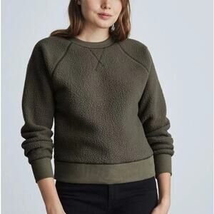 EVERLANE The ReNew Fleece Raglan Sweatshirt Crew Neck Pullover Green Womens XS